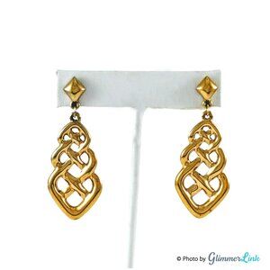 Vintage 1980s Avon Polished Weave Gold Tone Dangle Earrings